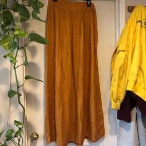 mustard high waisted flowy maxi skirt